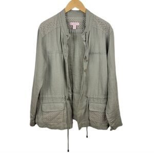 Saint Tropez West 100% Linen Safari Green Lightweight Jacket